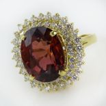 Approx. 20.0 Carat Oval Cut Rubelite, 2.70 Carat Round Brilliant Cut Diamond and 18 Karat Yellow