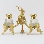 Early 20th Century Napoleon III Style Gilt Bronze and Crystal Inkstand. Depicts a sculptural