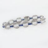 Approx. 3.99 Carat Calibre Cut Sapphire, 1.98 Carat Round Cut Diamond and Platinum Bracelet.