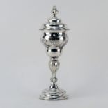 Antique Silver Judaica Repoussé Standing Cup with Cover. Executed with flower and foliage scroll