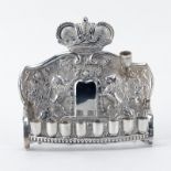 Antique Judaica Silver Traveling Menorah. Unsigned. Good condition. Measures 5-1/2" H x 5-3/4" W.