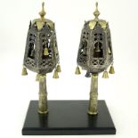 Pair of Late 18th or 19th Century Judaica Silver and Brass Torah Finials on Wooden Mounts.