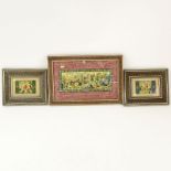 Grouping of Three (3) Antique Indo Persian Polychrome Miniatures on Celluloid. Each depicting