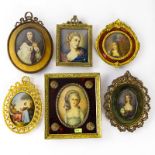 Grouping of Seven (7) Antique or Vintage Hand Painted Continental Miniature Portraits on