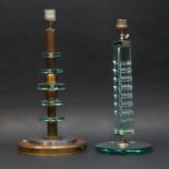 Grouping of Two (2) 20th Century French Style Art Deco Lamps. Includes: brass chrome and stacked