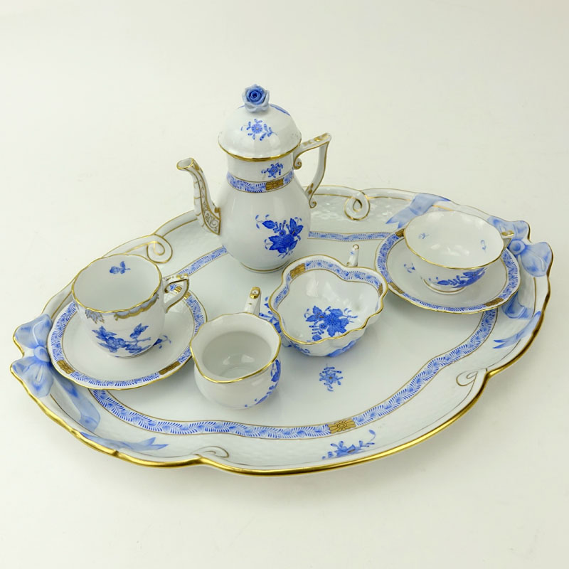 Herend Porcelain "Chinese Bouquet Blue" Demitasse Set. Includes: Pot, sugar bowl, creamer, 2 cups - Image 3 of 3