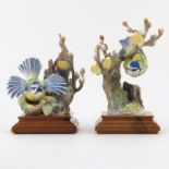 Two Royal Worcester Dorothy Doughty Porcelain Bird Groups "Blue Tit Parus Caeruleus and Pussy