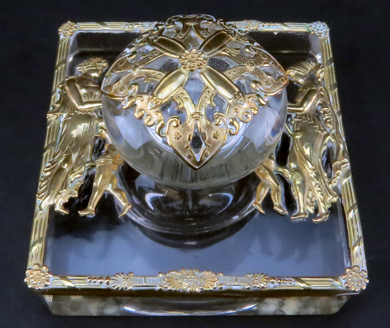 19th Century French Empire Ormolu Bronze And Possibly Baccarat Crystal Inkwell. Unsigned. - Image 3 of 4