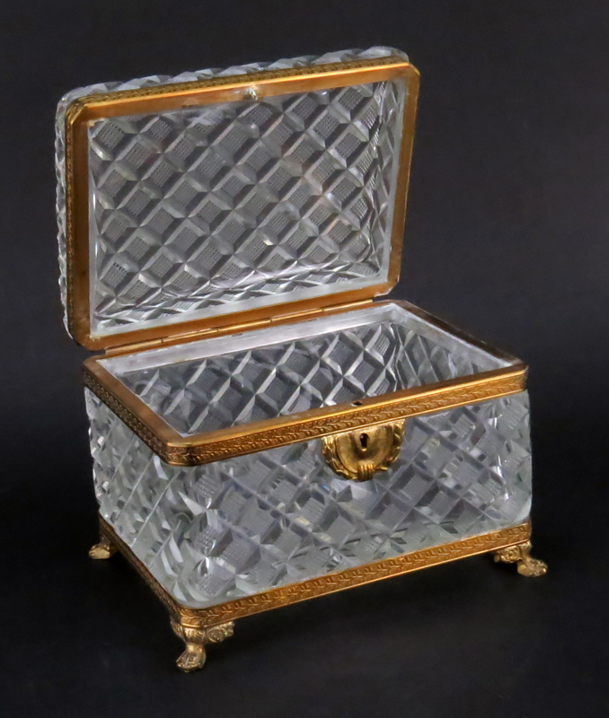 Antique Baccarat Style Victorian Bronze and Cut Glass Box. Scroll work on hardware, molded glass, - Image 2 of 5