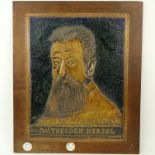 Philip Levitan (20th C) Judaica Hand Hammered Copper Portrait of Dr. Theodor Herzel/Herzl "If You