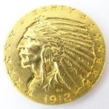 1912 US Indian Half Head $5 Gold Coin. Please note this coin is not graded. Approx. weight: 8.3