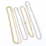 Four (4) 14 Karat Gold Chains Including Two (2) White Gold and Two (2) Yellow Gold. Marked. Good