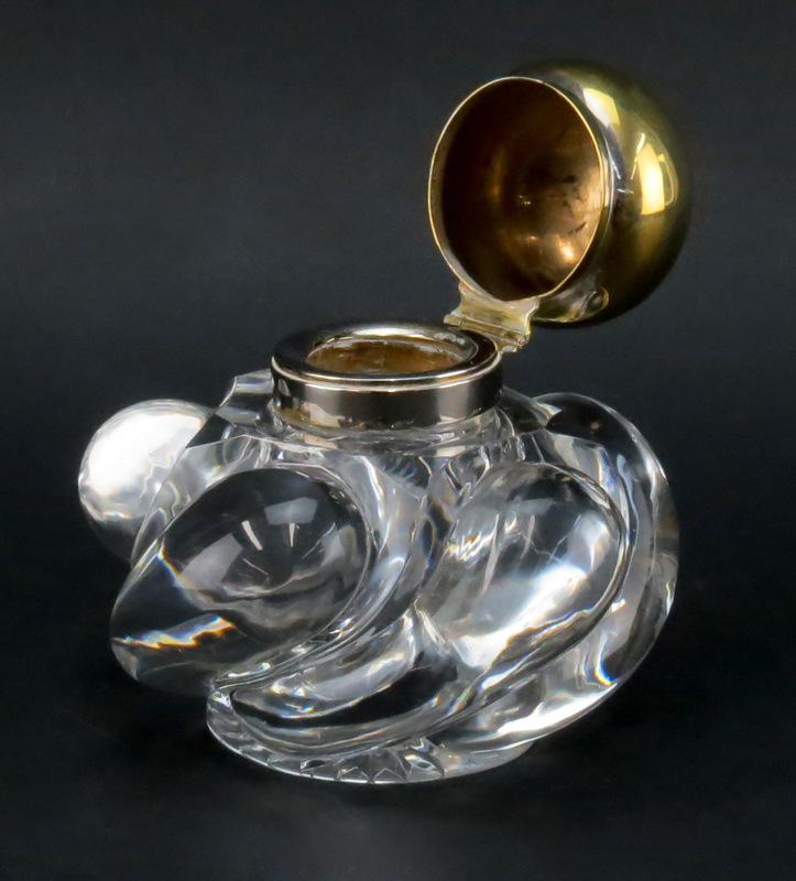 Early 20th Century Crystal and Brass Top Inkwell. Large molded swirl crystal with eagle relief on - Image 2 of 4