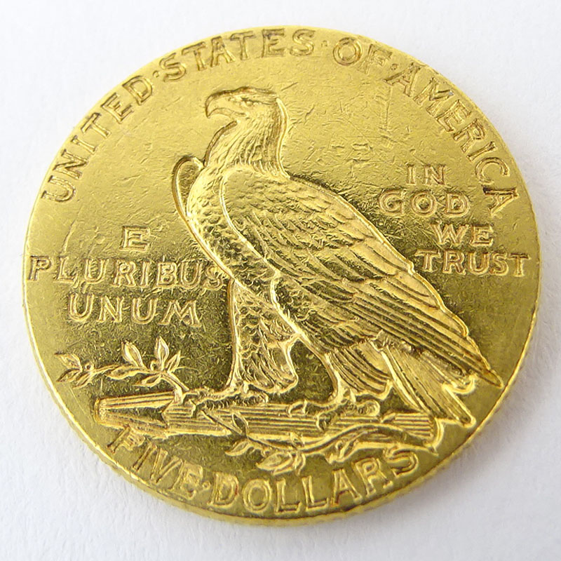 1912 US Indian Half Head $5 Gold Coin. Please note this coin is not graded. Approx. weight: 8.3 - Image 2 of 2