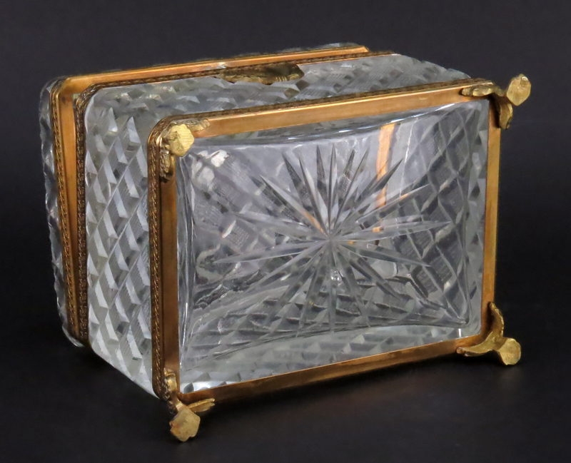 Antique Baccarat Style Victorian Bronze and Cut Glass Box. Scroll work on hardware, molded glass, - Image 4 of 5