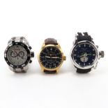 Three (3) Men's Invicta Watches. Includes: Model 10759 Stainless Steel and Leather Chronograph Strap