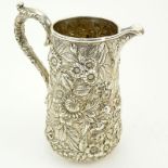 Vintage S. Kirk & Son Inc. Sterling Silver Repousse Pitcher. Signed. Good condition. Measures 7"
