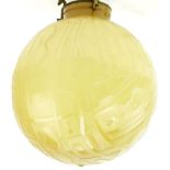 Daum Nancy French Art Deco Pendant Light Chandelier. Signed "Daum Nancy". Pale amber color globe