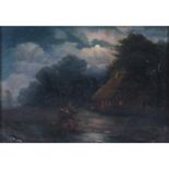 19/20th Century Oil on Canvas, "Moonlit Night in Ukraine". Signed illegibly (Cyrillic) lower