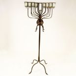 Large 20th Century Wrought Iron and Glass Torchiere. Unsigned. Good condition. Measures 75" H x 36-