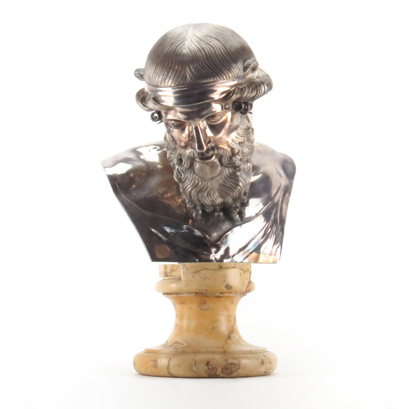 19th Century French Silvered Bronze sculpture of a bearded man possibly Bacchus after the Roman