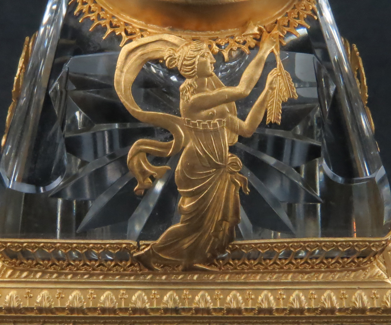 19th Century French Empire Ormolu Bronze And Possibly Baccarat Crystal Inkwell. Unsigned. Good - Image 3 of 4