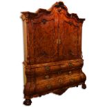 Monumental 18/19th Century Dutch Burl Walnut Kast. Unsigned. Good antique condition, typical wear,