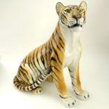 Large Mid-Century Ceramic Tiger Figurine. Unsigned. Good condition. Measures 23-1/2" H. Shipping: