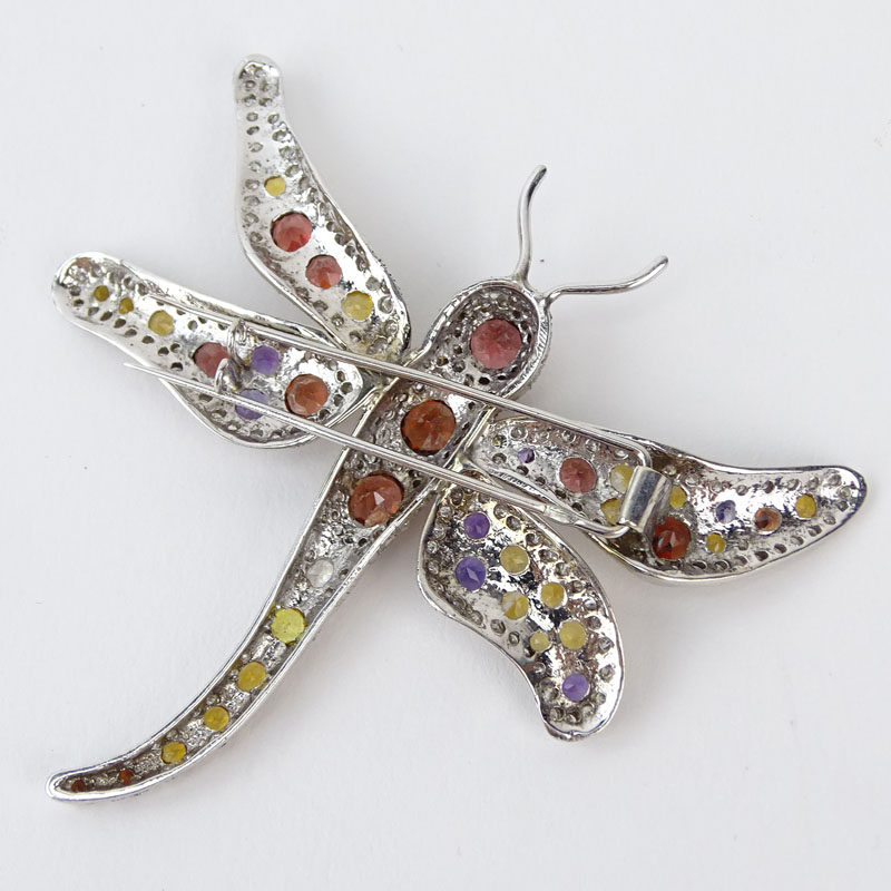 Diamond, Yellow Sapphire, Amethyst, Garnet and 18 Karat White Gold Dragon Fly Brooch. Unsigned. Good - Image 2 of 2
