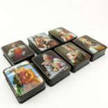 Collection of Seven (7) Russian Lacquer Boxes. Signed. As New condition. Measures 4-1/8" x 3-1/8".