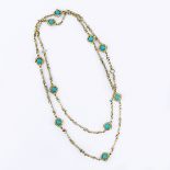 Vintage 14 Karat Yellow Gold and Turquoise Bead Necklace. Stamped 585. Good condition. Measures