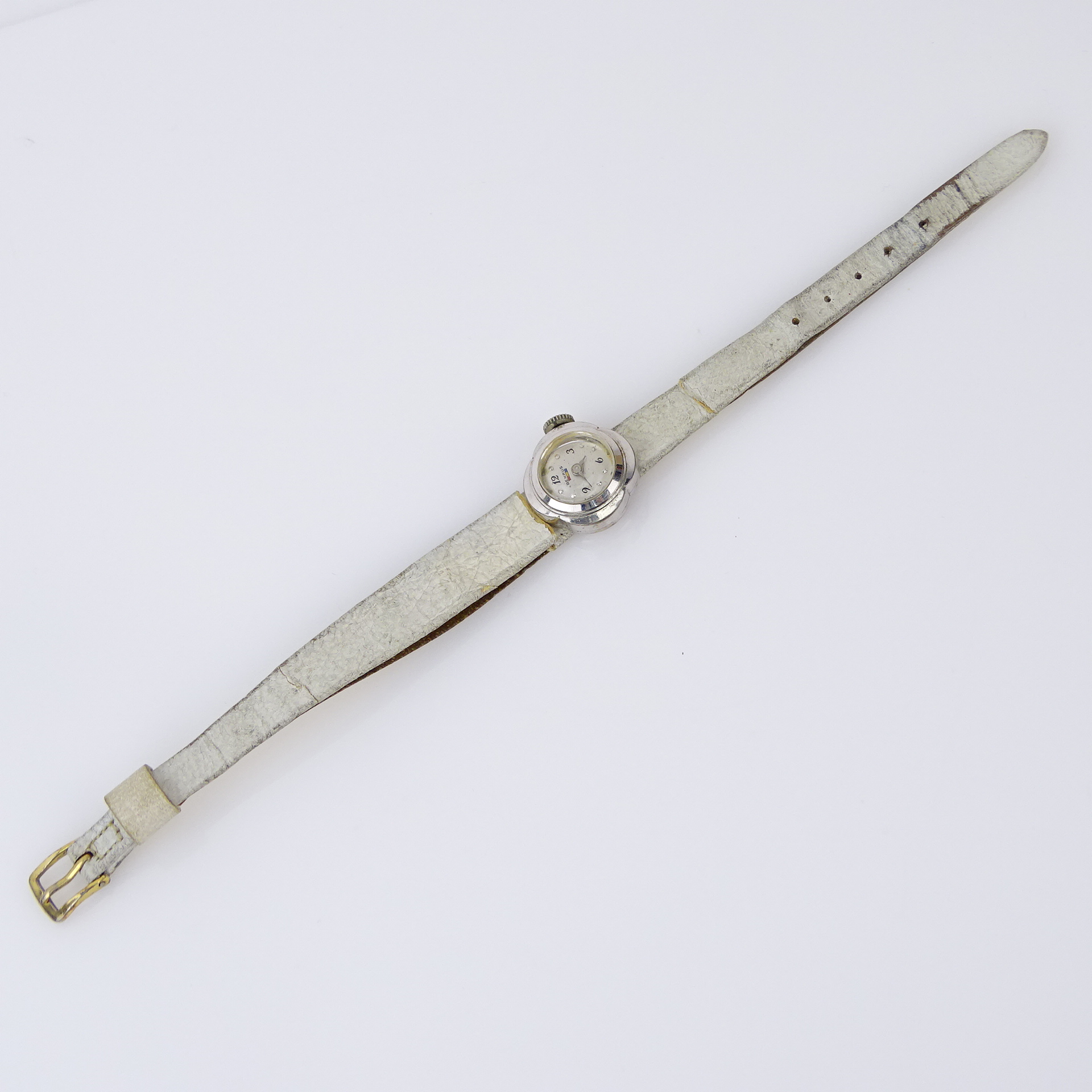 Lady's Vintage 14 Karat White Gold Manual Movement Watch with Leather Strap. Stamped 14K to case. - Image 6 of 6