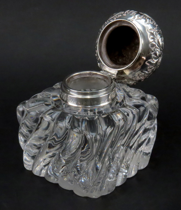 Antique Whiting Sterling and Crystal Inkwell. Stamped sterling and makers mark, marked 3531, - Image 2 of 6