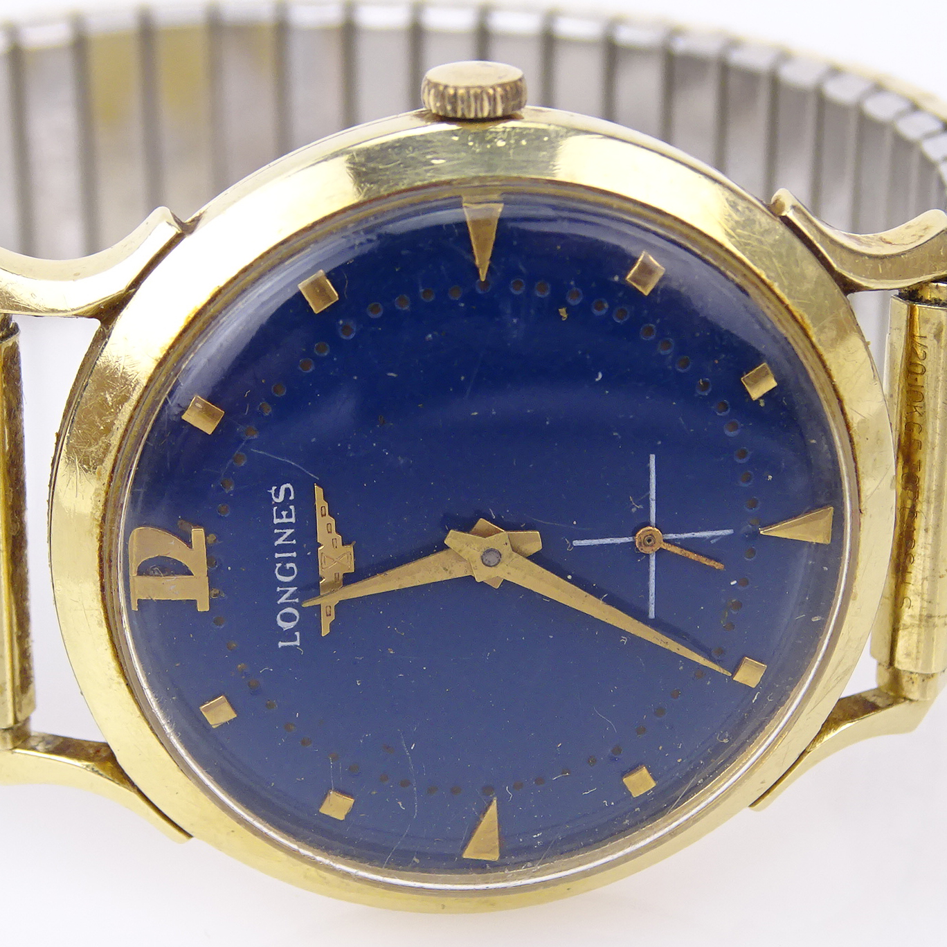 Man's Circa 1950s Longines Wittnauer 14 Karat Yellow Gold Watch with Blue Enamel Dial, Manual - Image 3 of 6