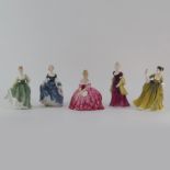 Group of Five (5) Royal Doulton Figurines. Includes: Simone HN 2378, Hilary HN 2335, Loretta HN