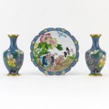 Grouping of Three (3) Chinese Cloisonné Enamel Tableware. Includes: matching pair of vases and