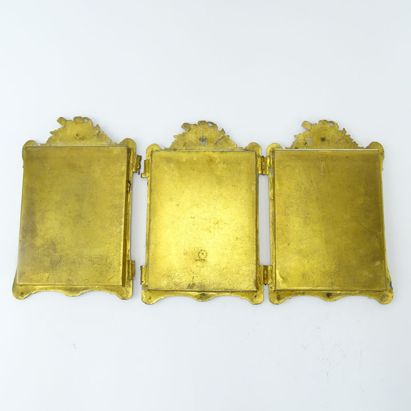 Antique Art Nouveau Royal M Mfg. Co Gilt Bronze Triptych Picture Frame. Signed and H429 on obverse - Image 5 of 6