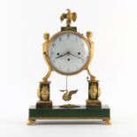 Late 18th or Early 19th Century Austrian Empire Gilt Bronze Figural Mantel Clock. Decorated with