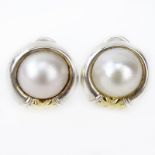 Vintage Mabe Pearl, 18 Karat Yellow Gold and Sterling Silver Button Earrings. Stamped Tiffany &Co,