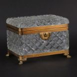 Antique Baccarat Style Victorian Bronze and Cut Glass Box. Scroll work on hardware, molded glass,
