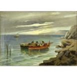 European School (19th Century) "Fishermen" Oil on Canvas Painting. Unsigned. Craquelure to canvas,