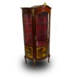 19/20th Century Louis XV Style Gilt Bronze Vernis Martin Vitrine. Demi lune form with serpentine