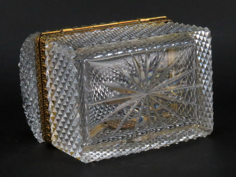 Antique Baccarat Style Crystal Casket Form Box. Bronze scroll work on hardware with faceted - Image 4 of 4