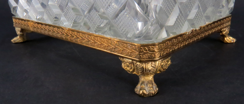 Antique Baccarat Style Victorian Bronze and Cut Glass Box. Scroll work on hardware, molded glass, - Image 5 of 5