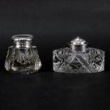 Grouping of Two (2) Victorian Style Cut Crystal Inkwells. Both are stamped to lid, one is