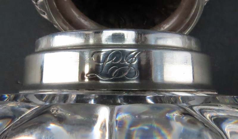 Antique Whiting Sterling and Crystal Inkwell. Stamped sterling and makers mark, marked 3531, - Image 5 of 6