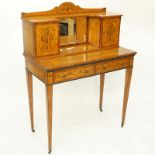 Antique Edwardian Adam Style Satinwood Inlay Ladies Writing Desk. Mirrored back, 2 drawers and 2