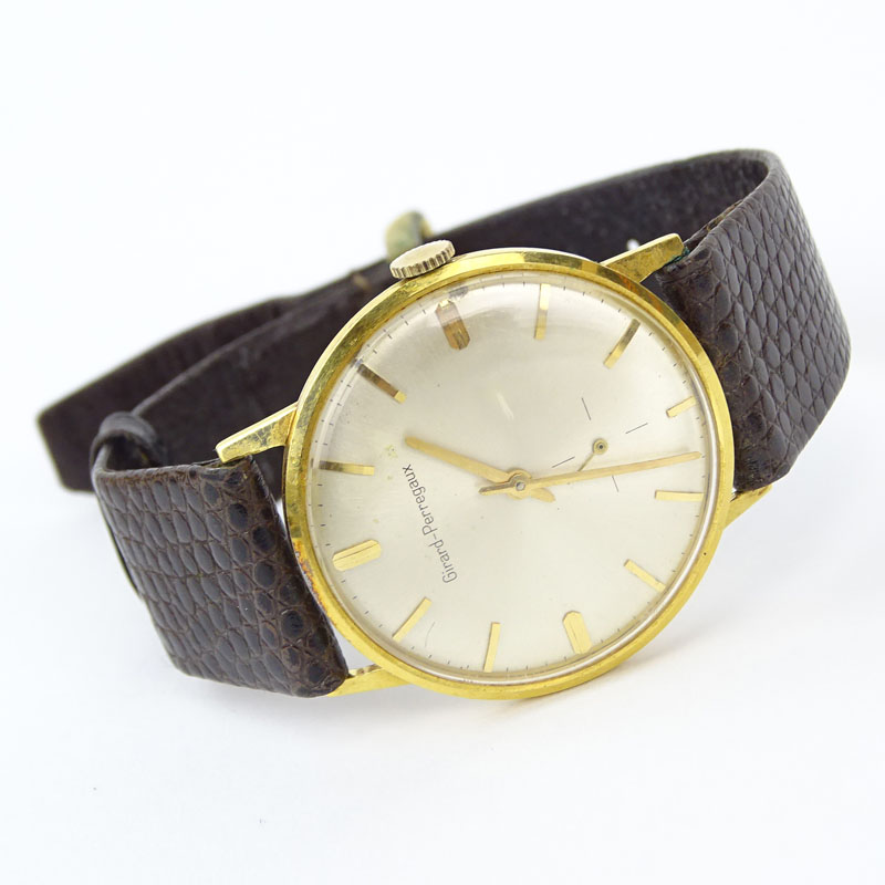 Man's Vintage Girard-Perregaux 14 Karat Yellow Gold Manual Movement Watch with Lizard Strap. Case - Image 2 of 4