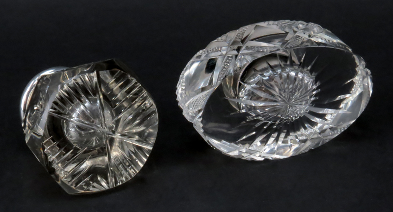 Grouping of Two (2) Victorian Style Cut Crystal Inkwells. Both are stamped to lid, one is - Image 3 of 4