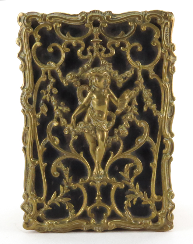 Antique Art Nouveau Gilt Bronze and Leather Box. Nymph relief to top with scroll and foliage - Image 5 of 5